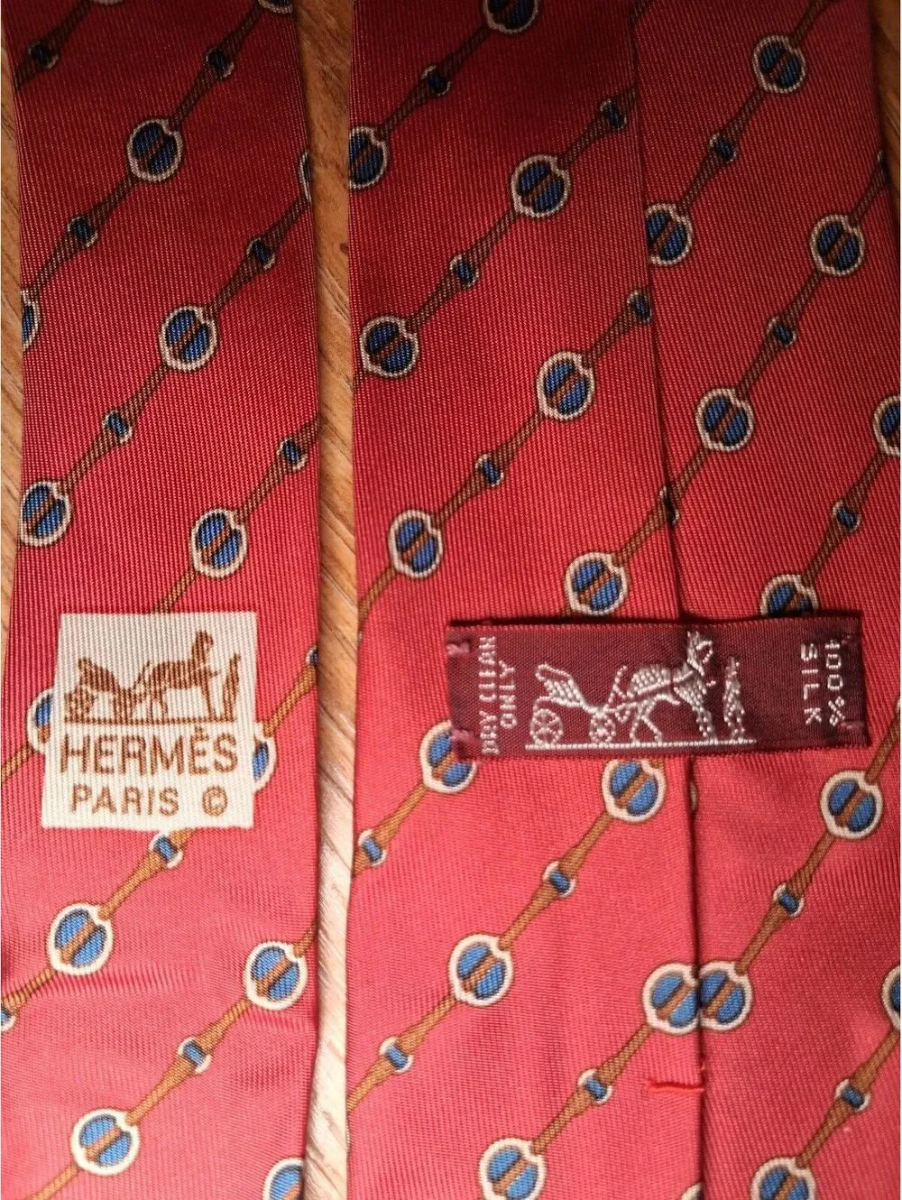 VINTAGE Hermes 100% Silk Tie Red Horse Bridle Equestrian